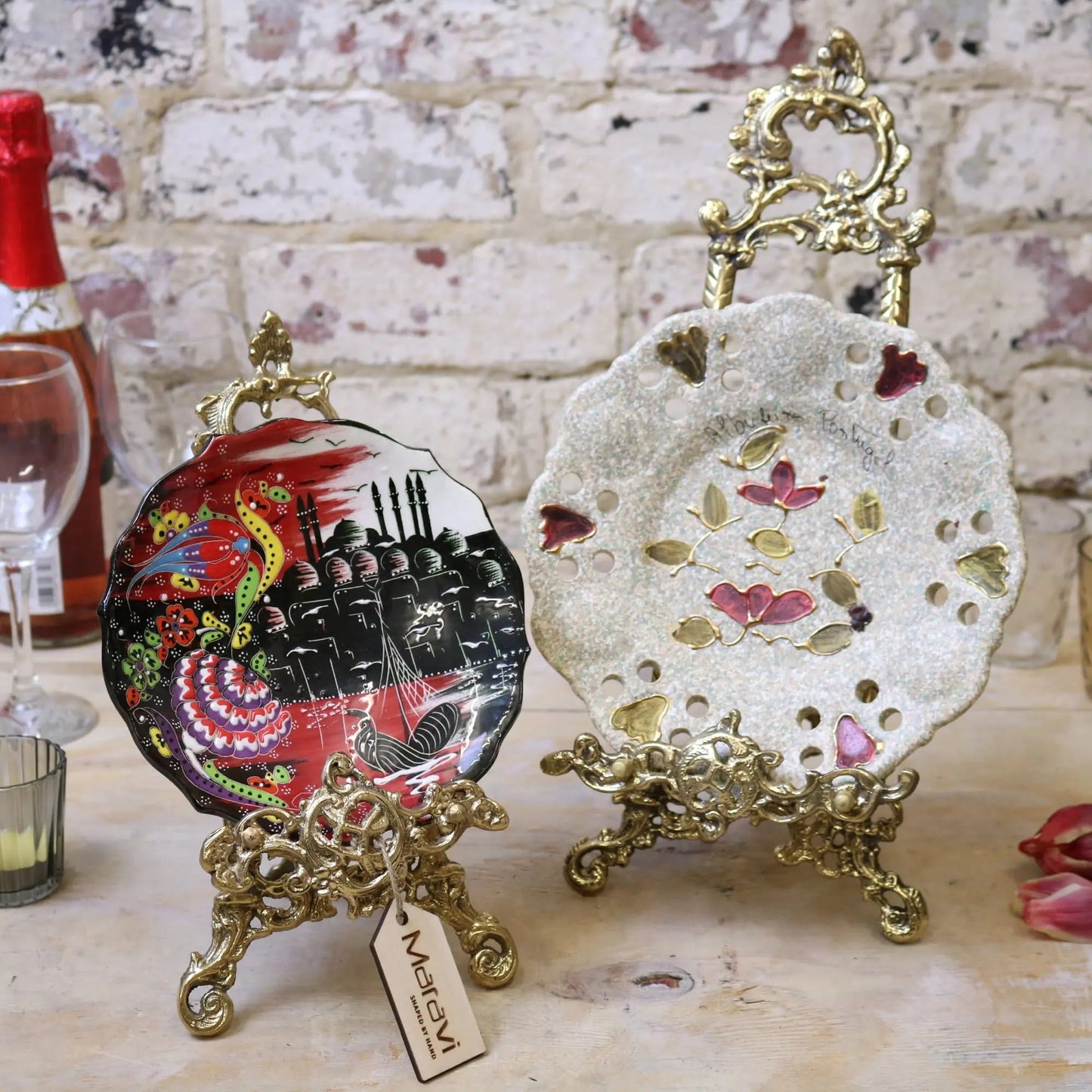 Sabarmati Set of 2 Vintage Brass Display Easels