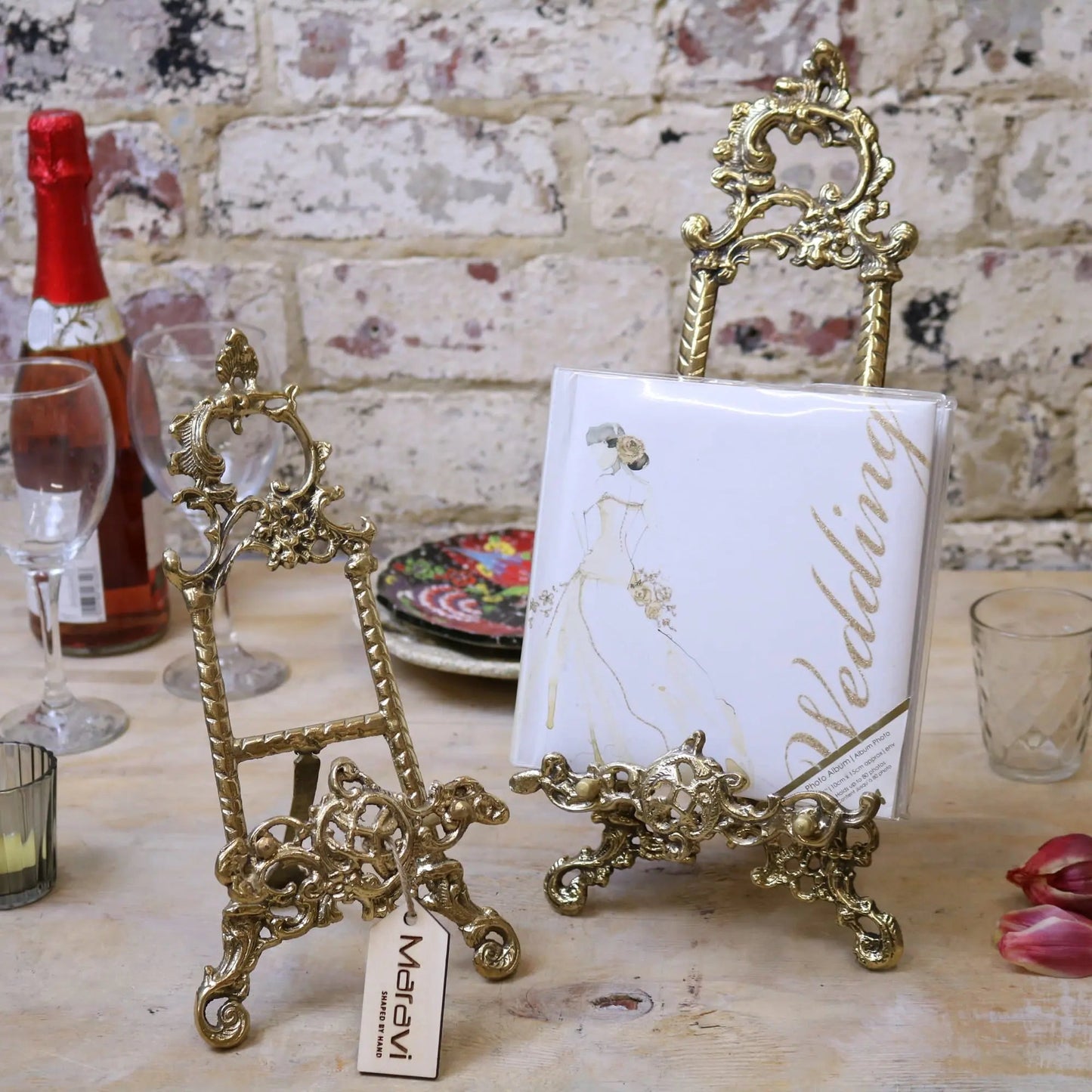 Sabarmati Set of 2 Vintage Brass Display Easels