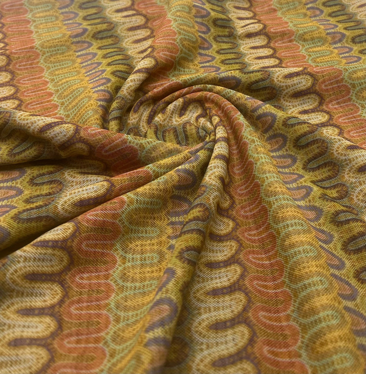 Multi Colour Wave Stripe Print Mesh Fabric Stretch