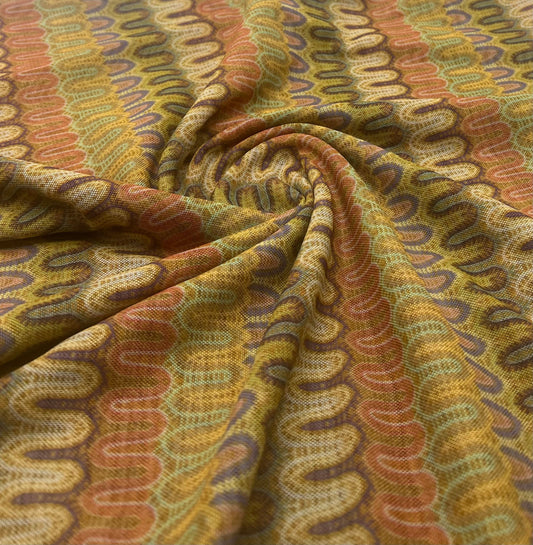 Multi Colour Wave Stripe Print Mesh Fabric Stretch