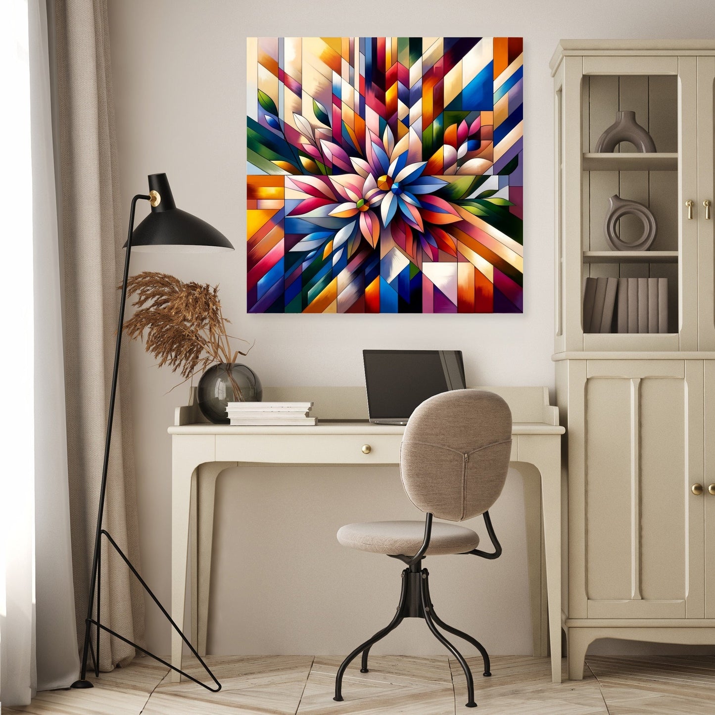 Geometric Floral Fusion Canvas