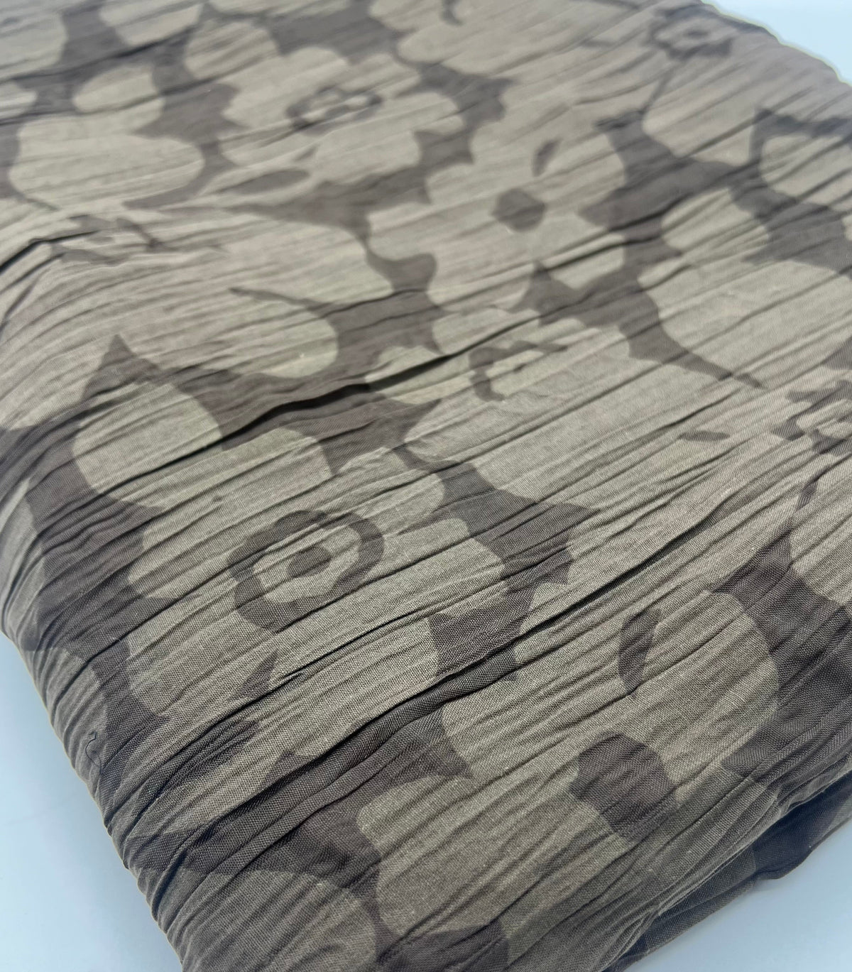 Brown Floral Crinkled Lightweight Non Stretch Fabric