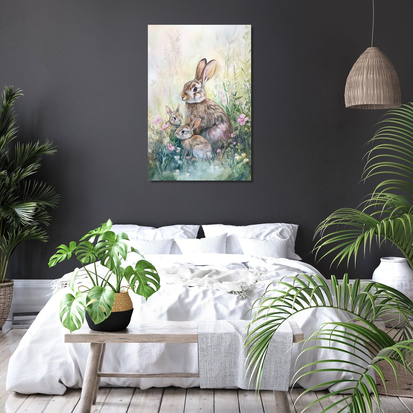 Rabbit Family Spring Canvas