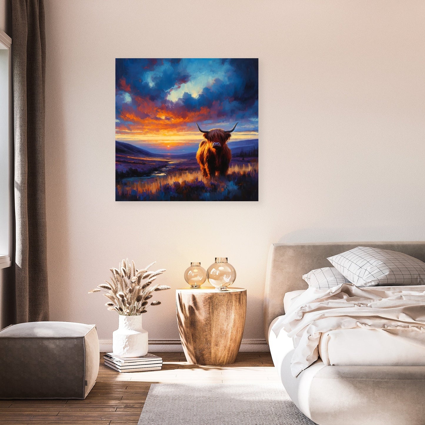 Twilight Contrast Highland Cow Canvas