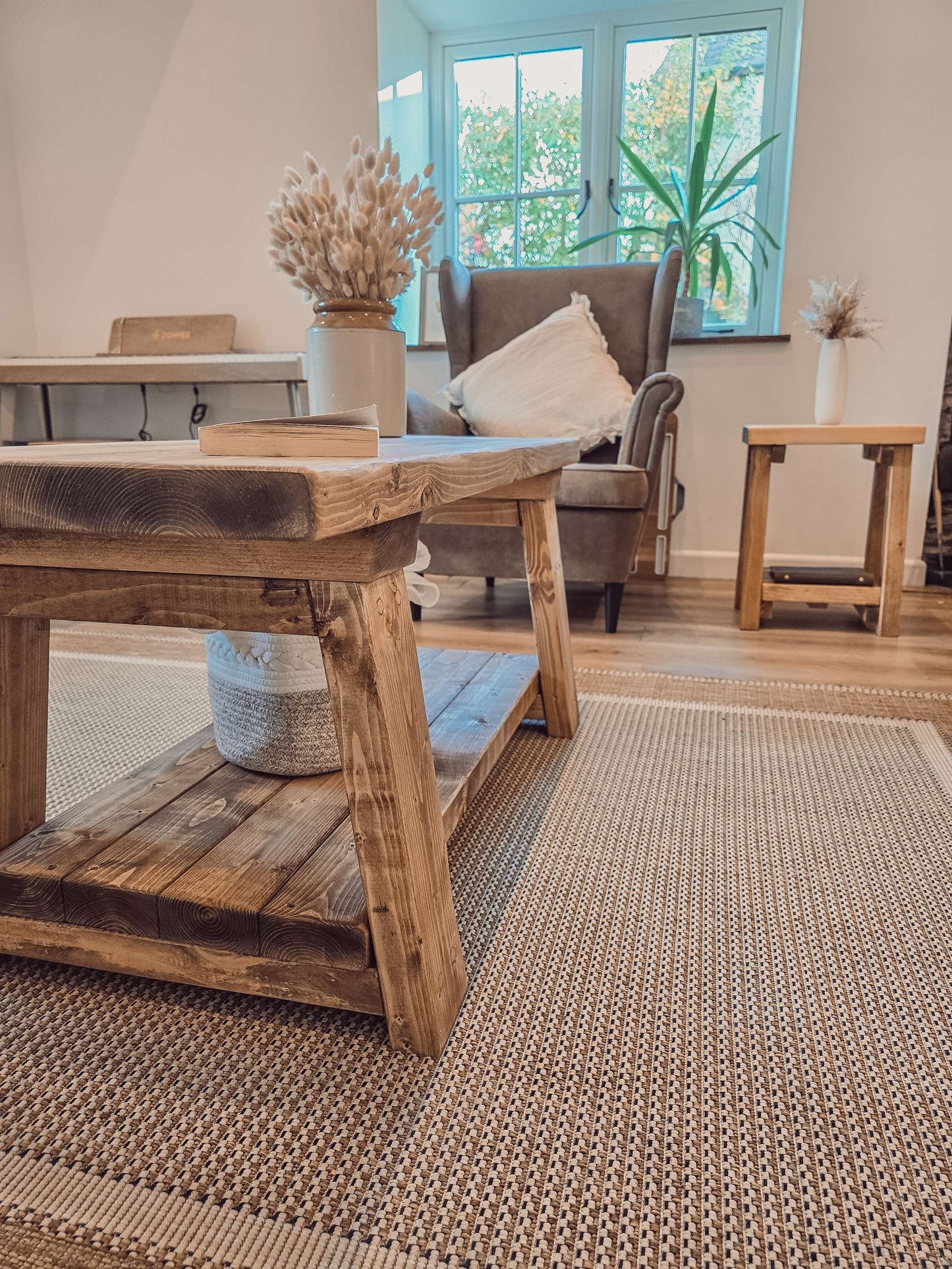 CARA Rustic Wooden Coffee Table With Shelf
