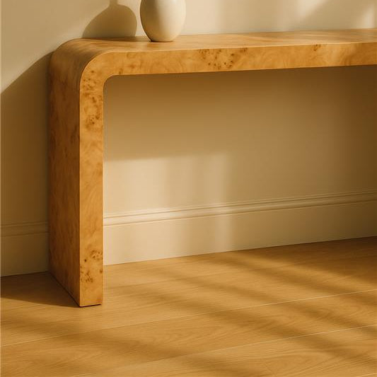 Natural Burl Wood Curved Console Table with Smooth Curved Edges, Mota