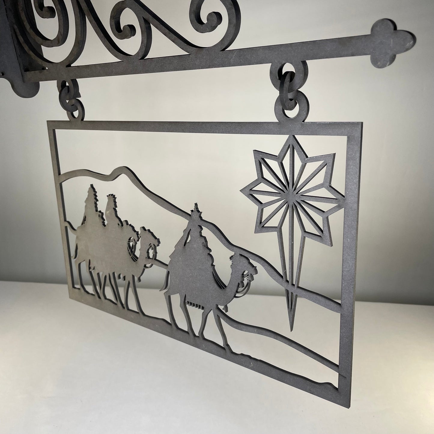 Hanging Novelty Nativity Scene Sign - Handmade Ornament by Curious Rabbit ®