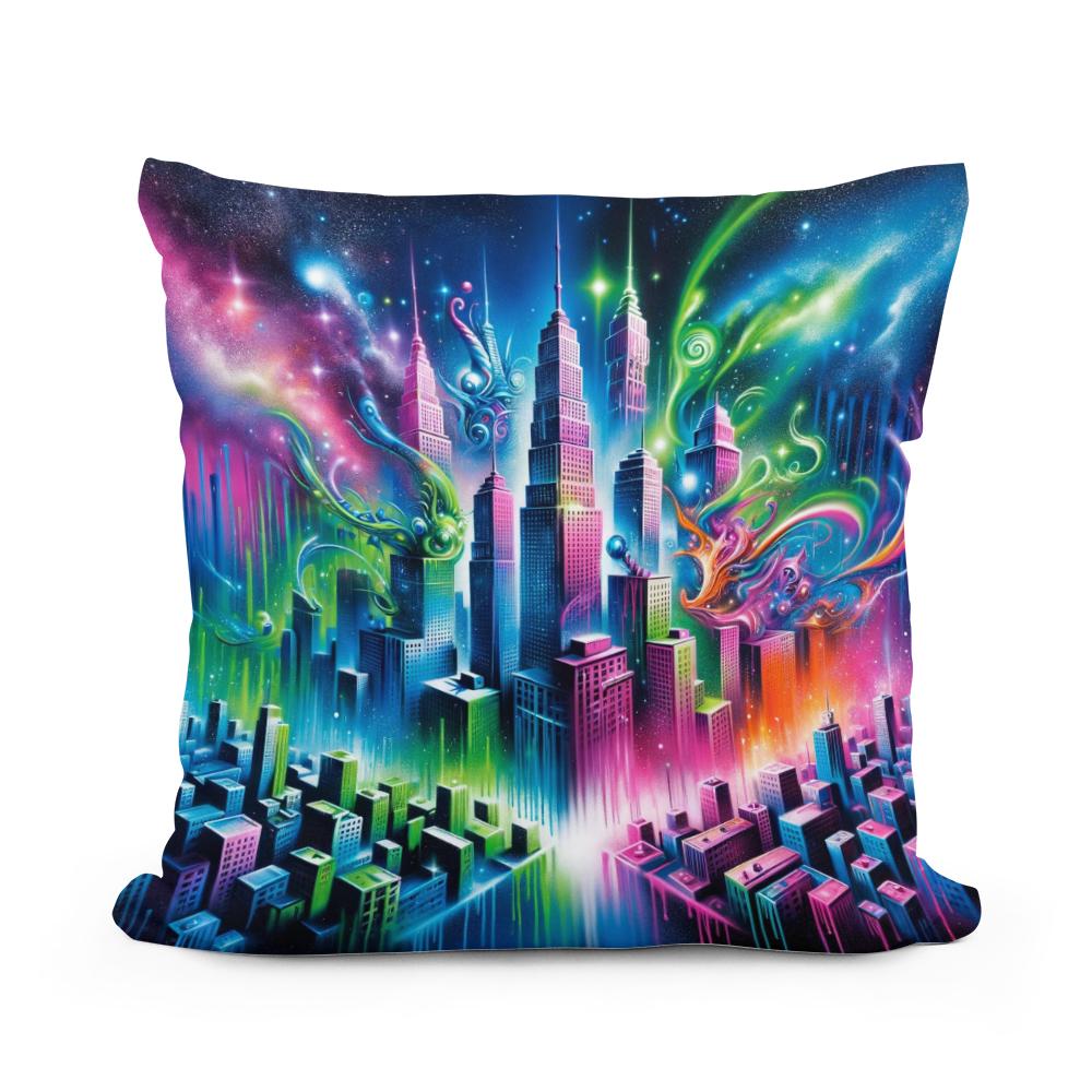 Neon Dreamscape Cotton Cushion