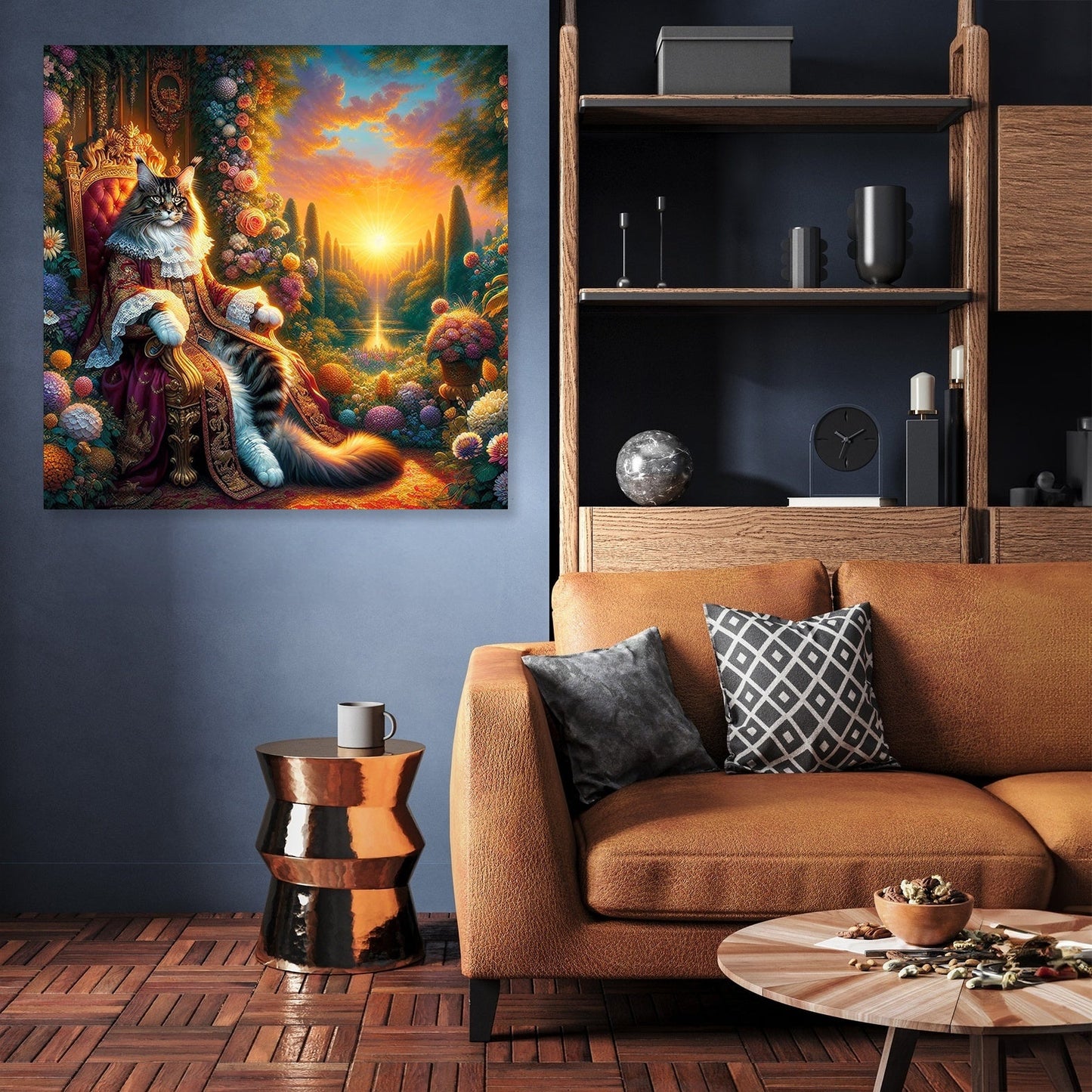 Regal Coon Sunset Throne Canvas