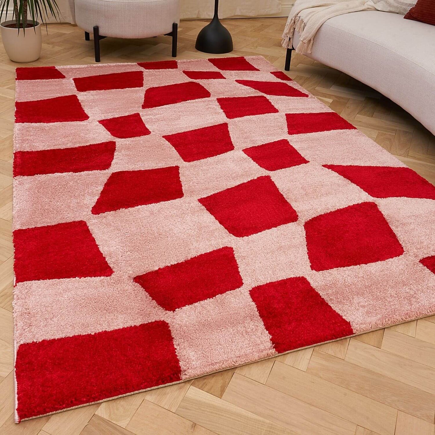 Joli Checkered Red & Pink Rug