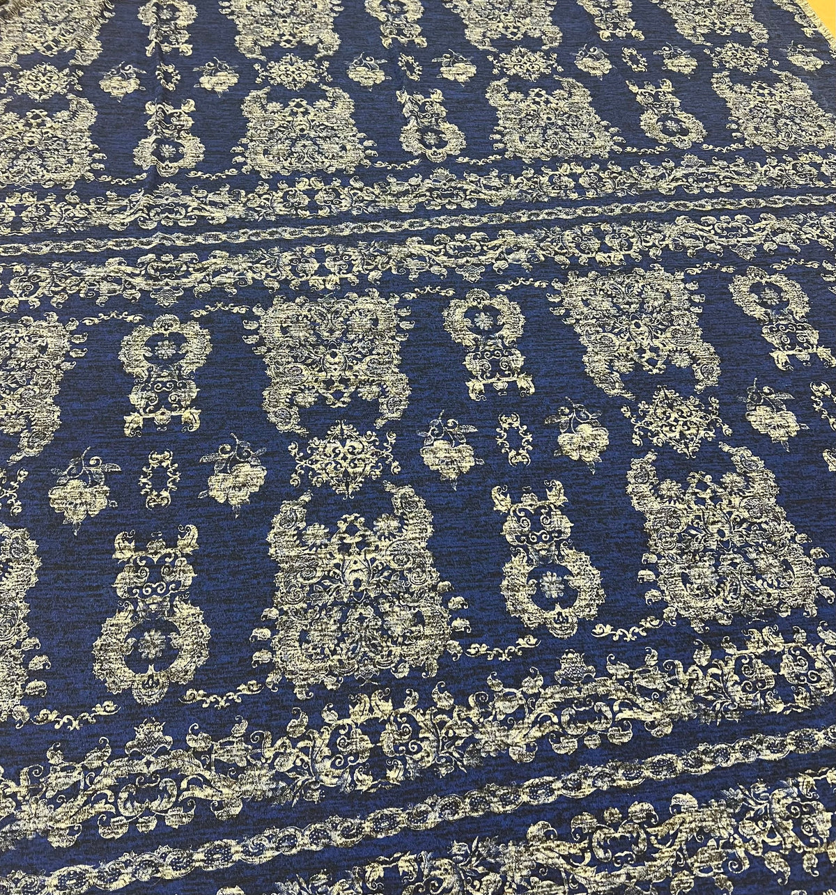 Navy Blue Floral Melange Knit Stretch Fabric