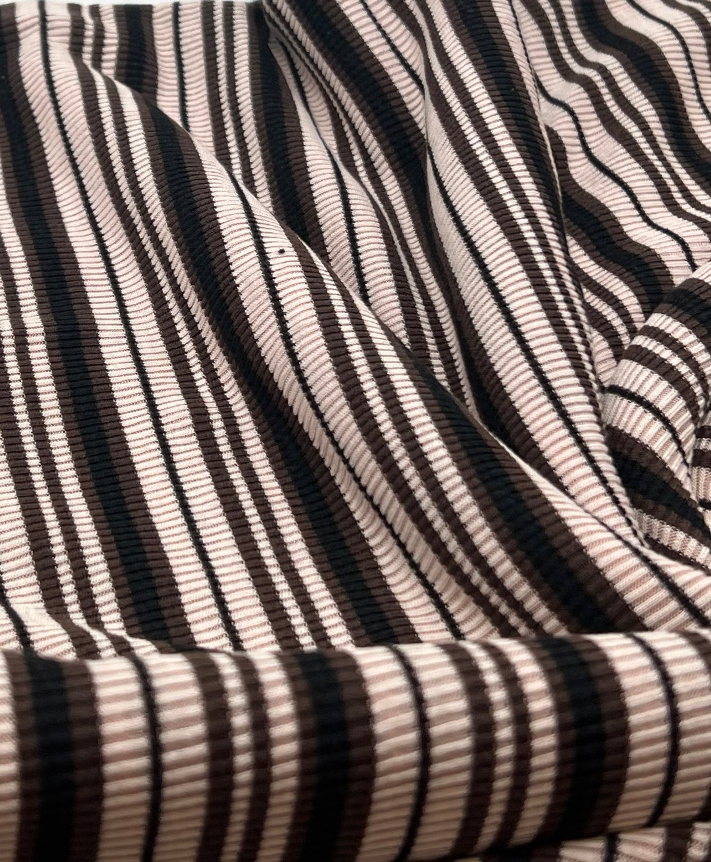 Nude Brown Knitted Horizontal Stripe 2 Way Stretch Fabric