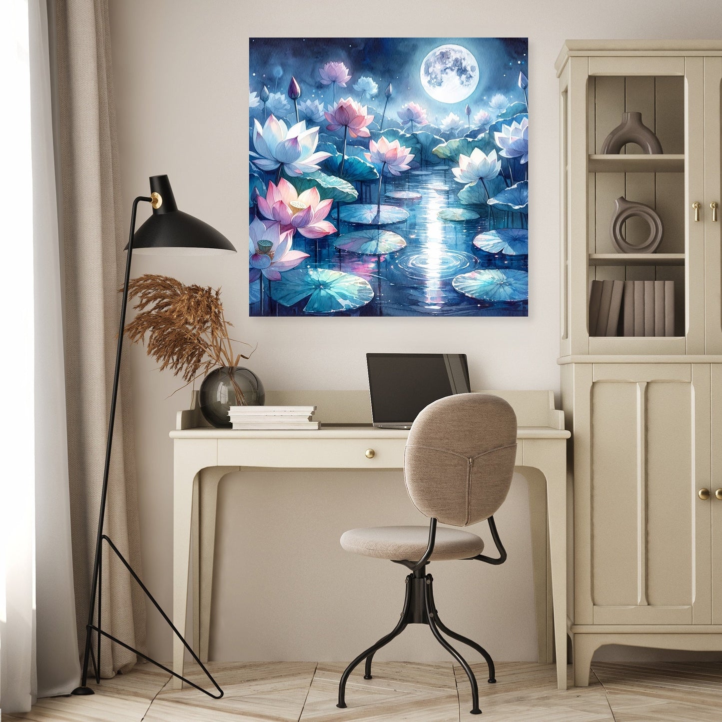 Moonlit Lotus Serenity Canvas