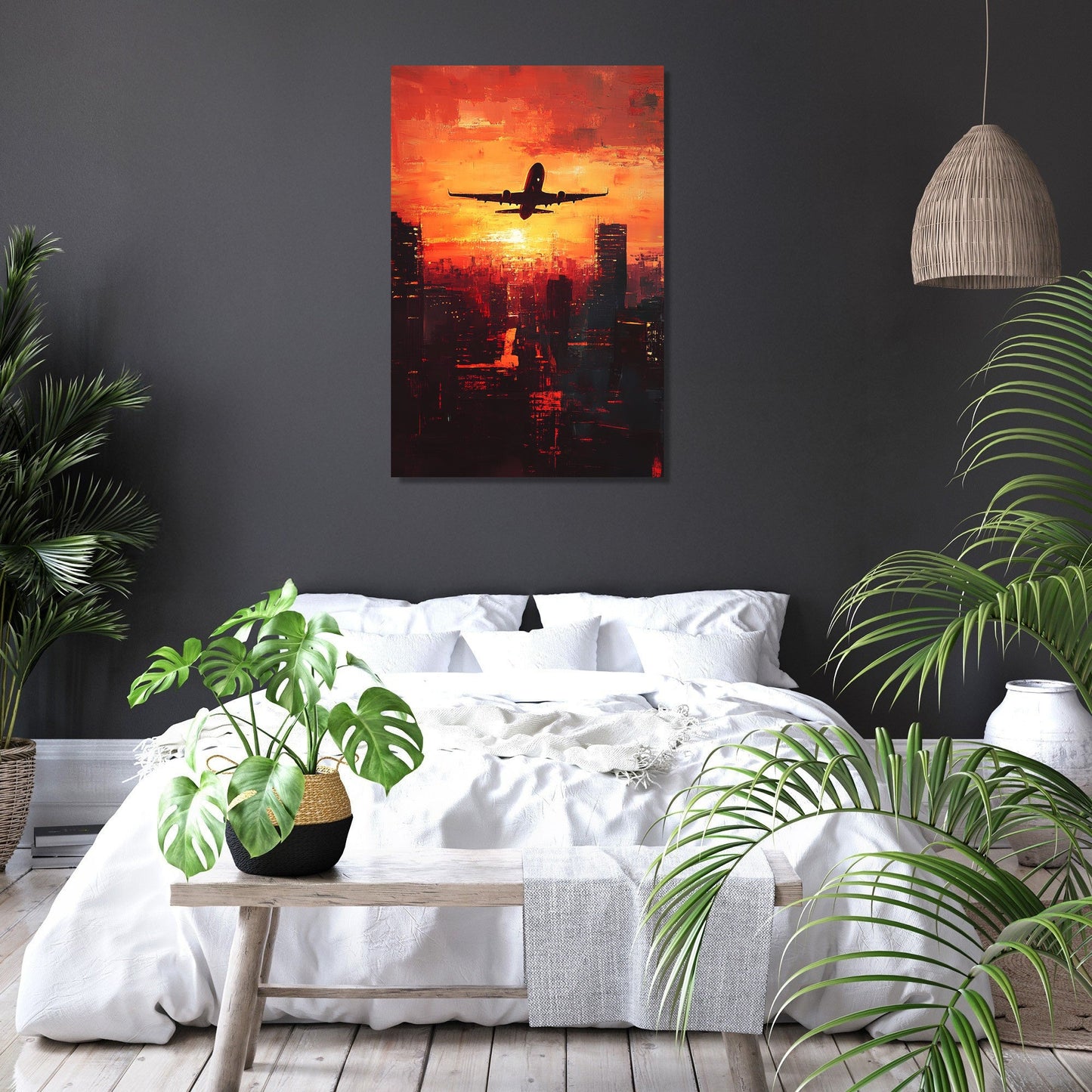 Airplane Sunrise Silhouette Canvas