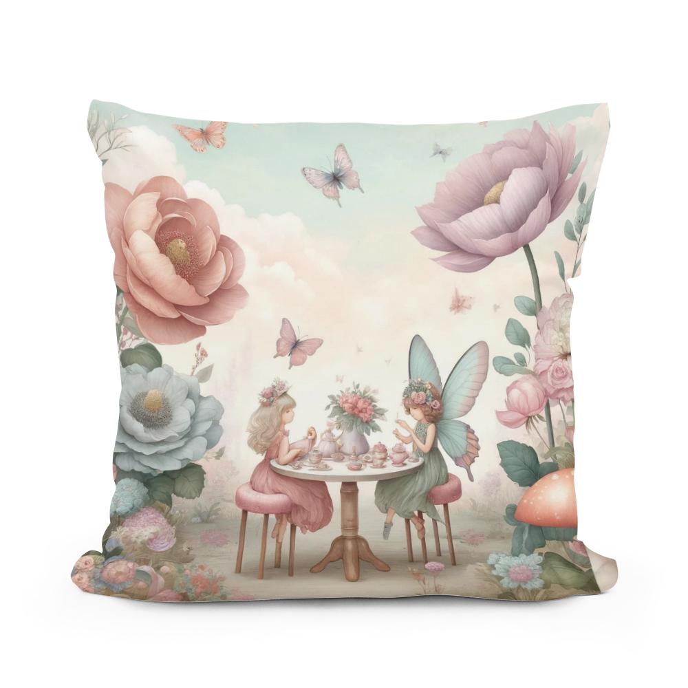 Fairy Garden Tea Party Cotton Cushion