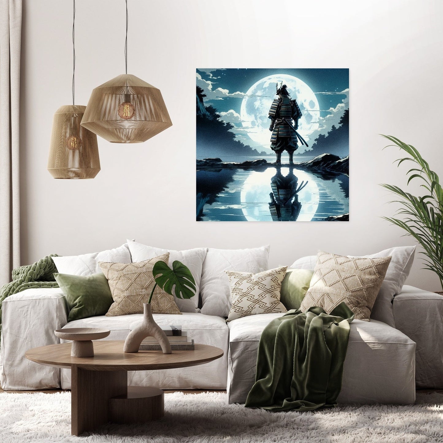 Moonlit Samurai Reflection Canvas
