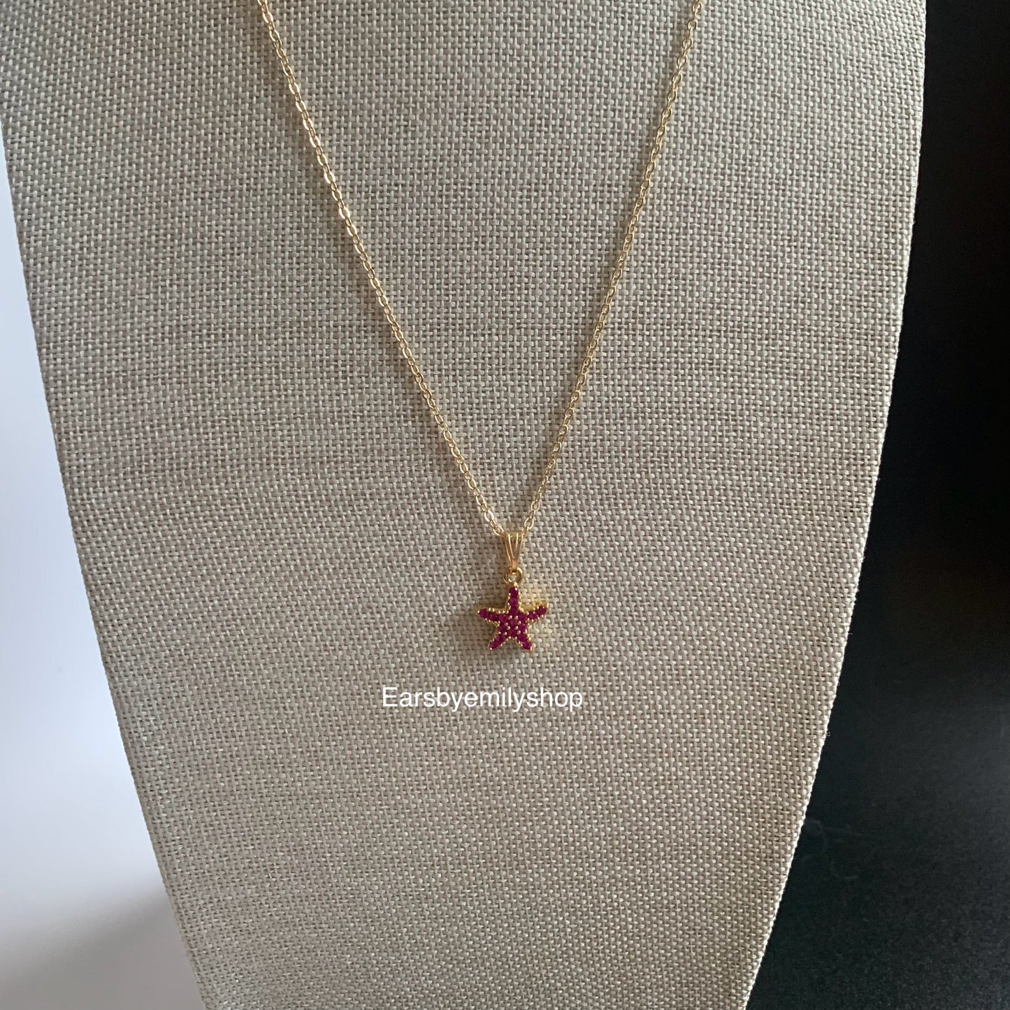 Gold plated pink crystal starfish pendant necklace