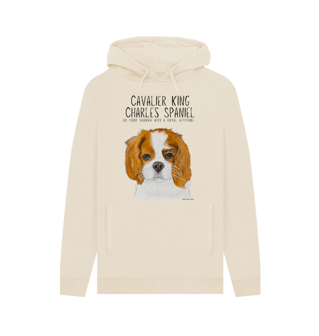 Crowned & Cozy: Sustainable Men's Hoodie Featuring Your Cavalier King (or Queen)