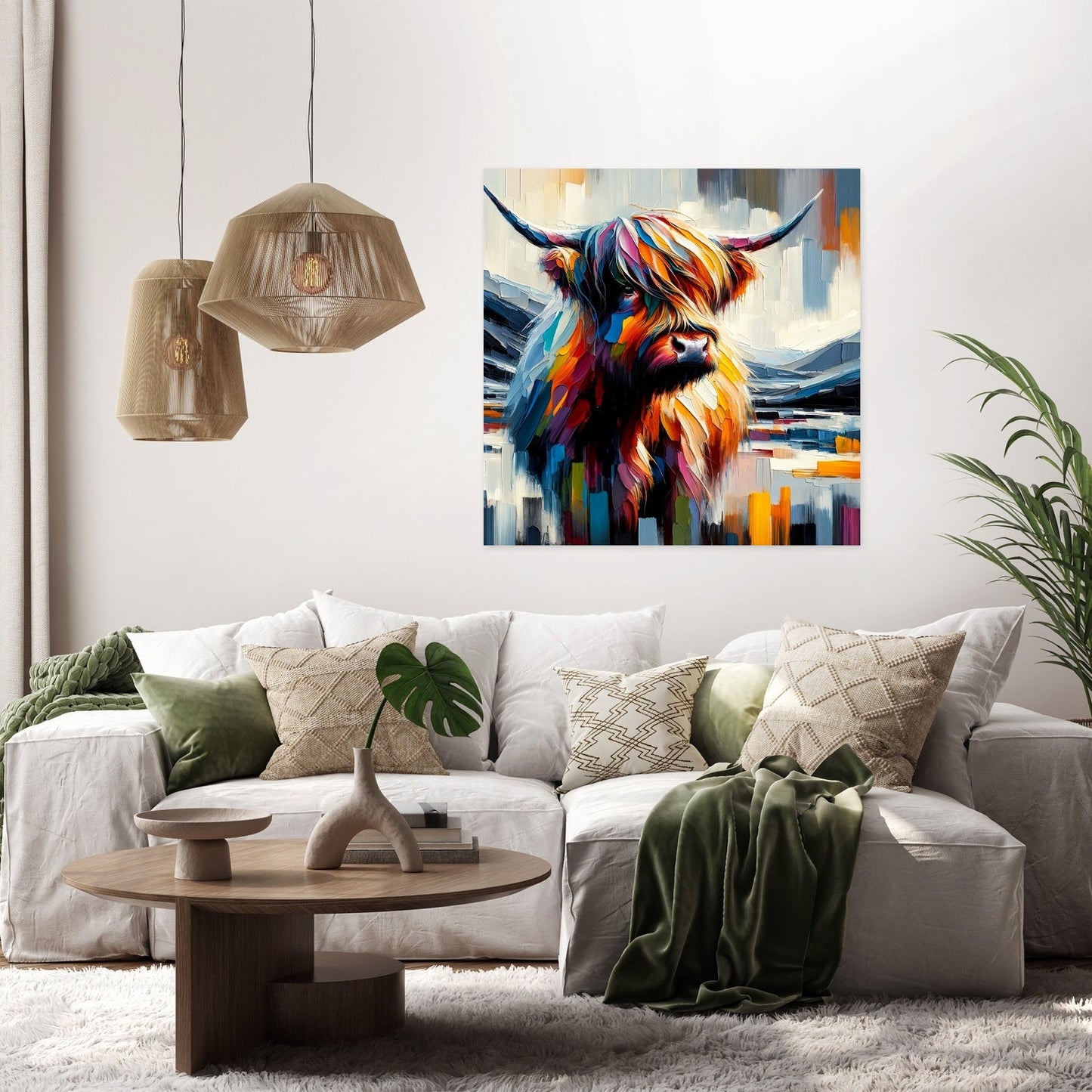 Vibrant Highland Cow Abstract Canvas