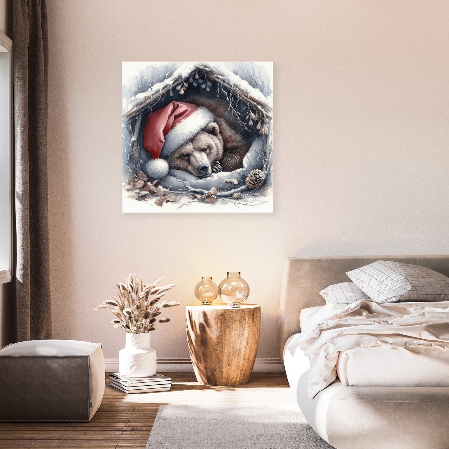 Slumbering Santa Bear Canvas