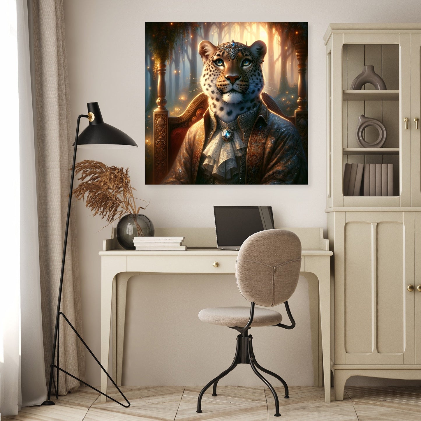 Regal Leopard Dusk Throne Canvas