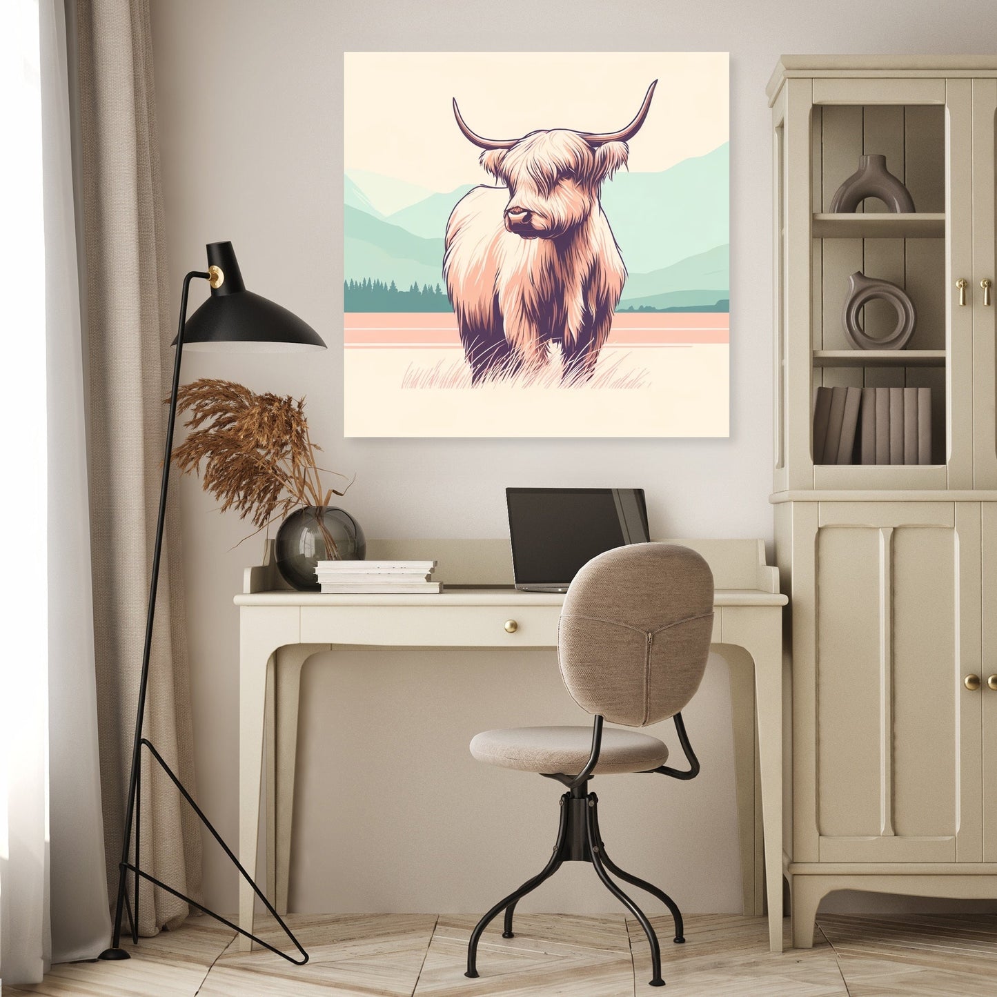 Pastel Highland Cow Minimalism Canvas