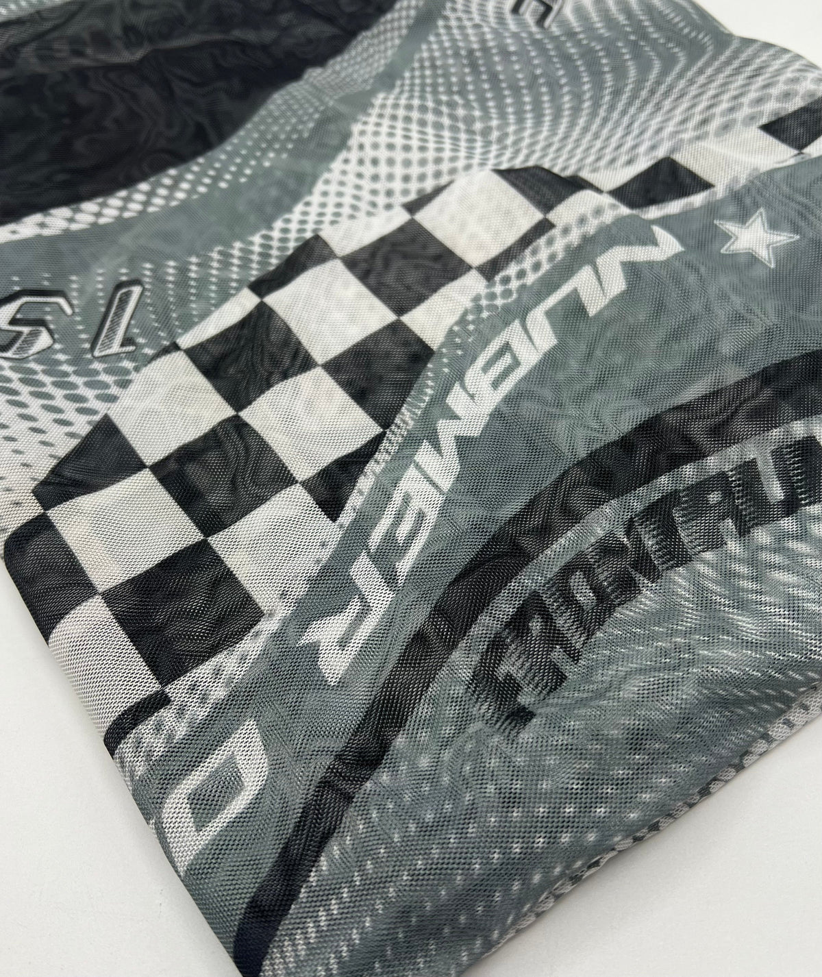 Black Grey Racing Print Mesh Fabric Stretch