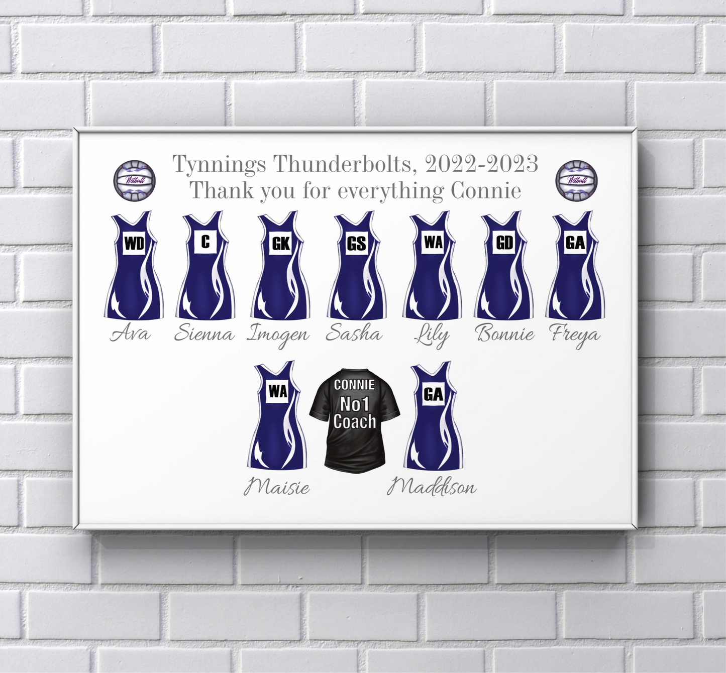 Netball coach gift personalised UNFRAMED A4 PRINT