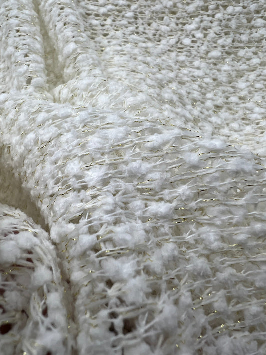 Ivory Boucle Metallic Thread Knit Fabric 2 Way Stretch Fabric