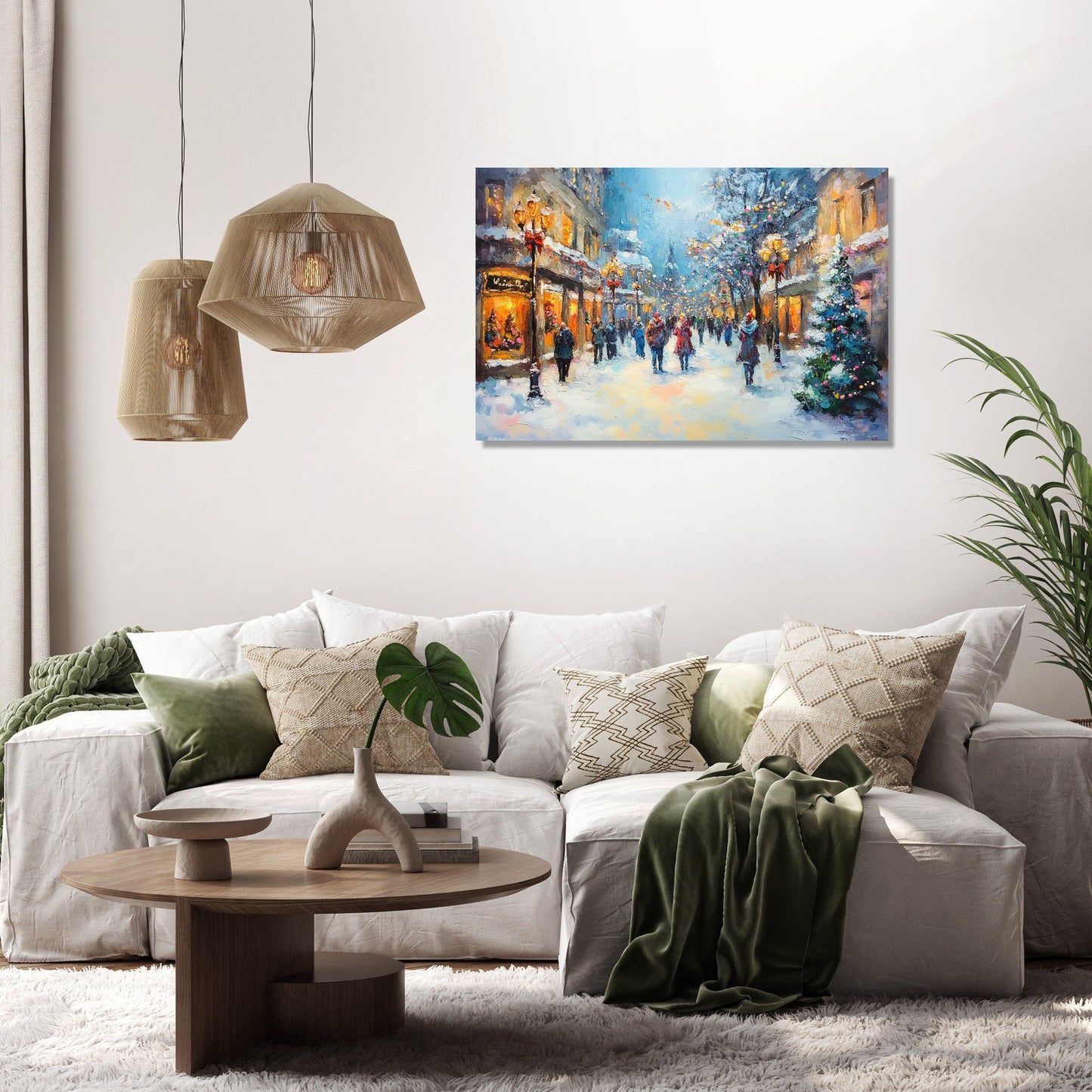 Festive Winter Street Canvas