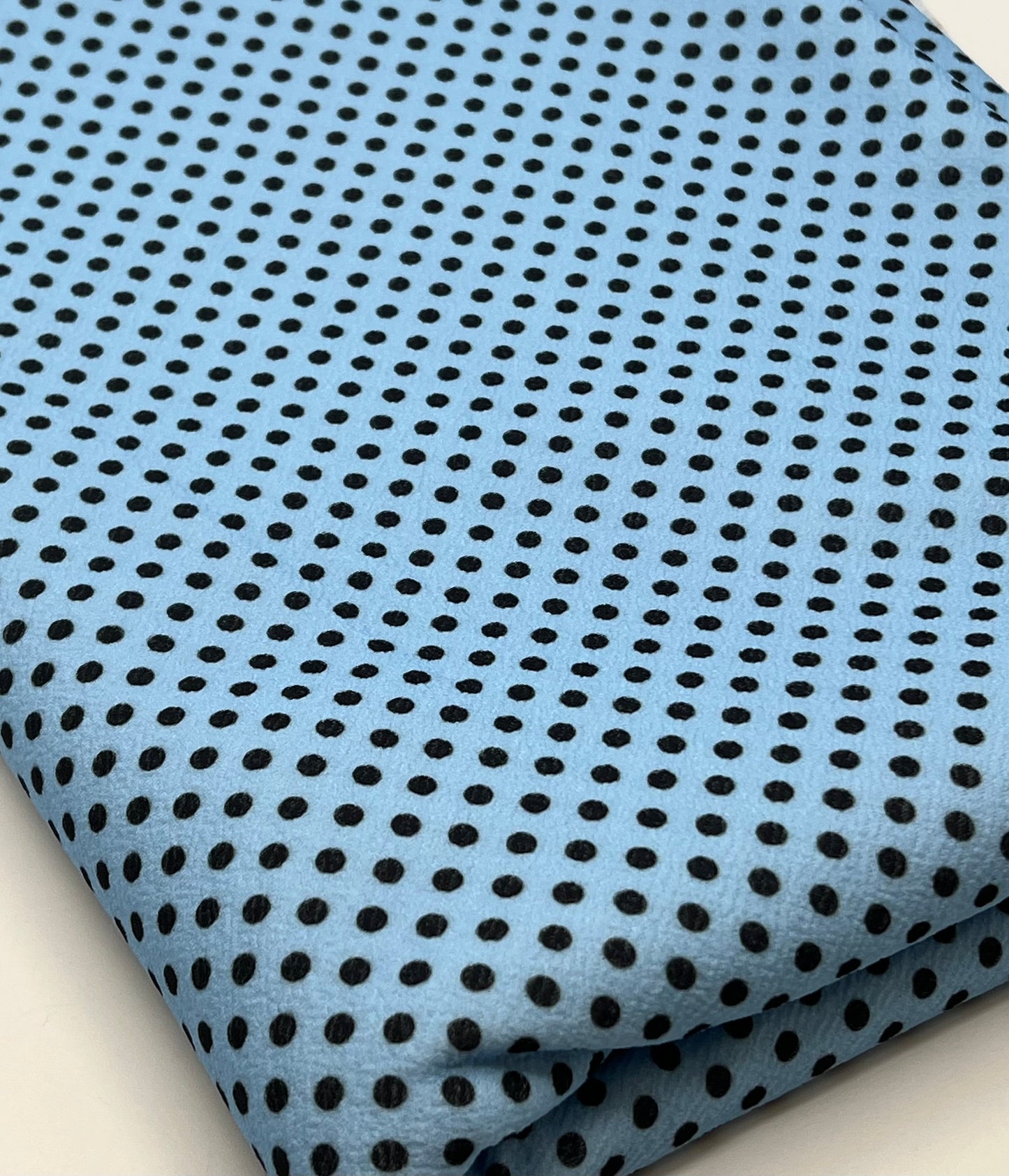 Baby Blue Black Polka Print Liverpool Bullet Stretch Fabric
