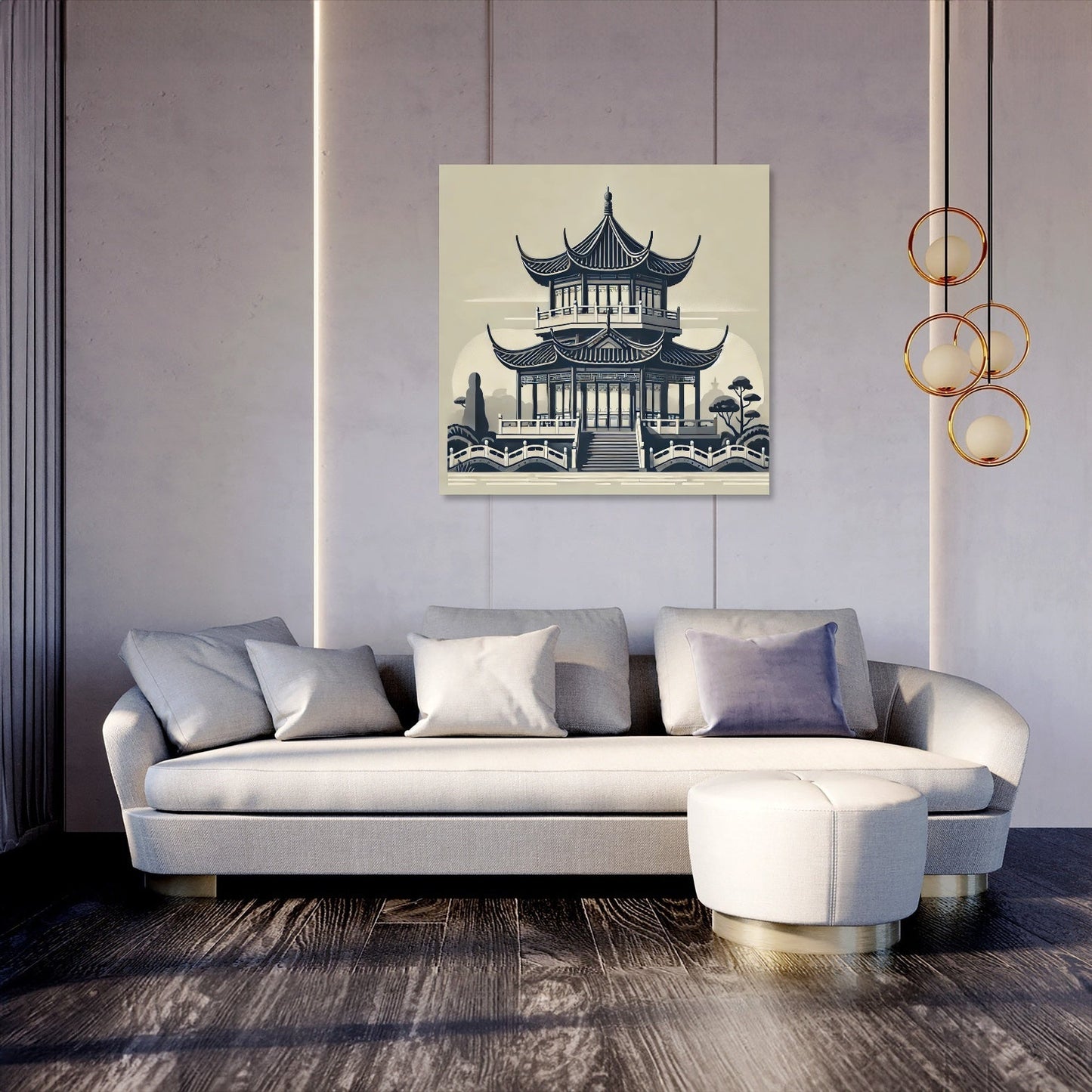 Monochrome Pagoda Canvas