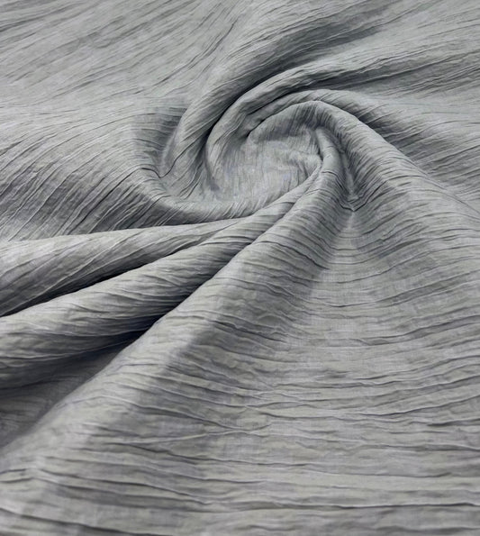 Grey Detailed Crinkled Lightweight Non Stretch Fabric