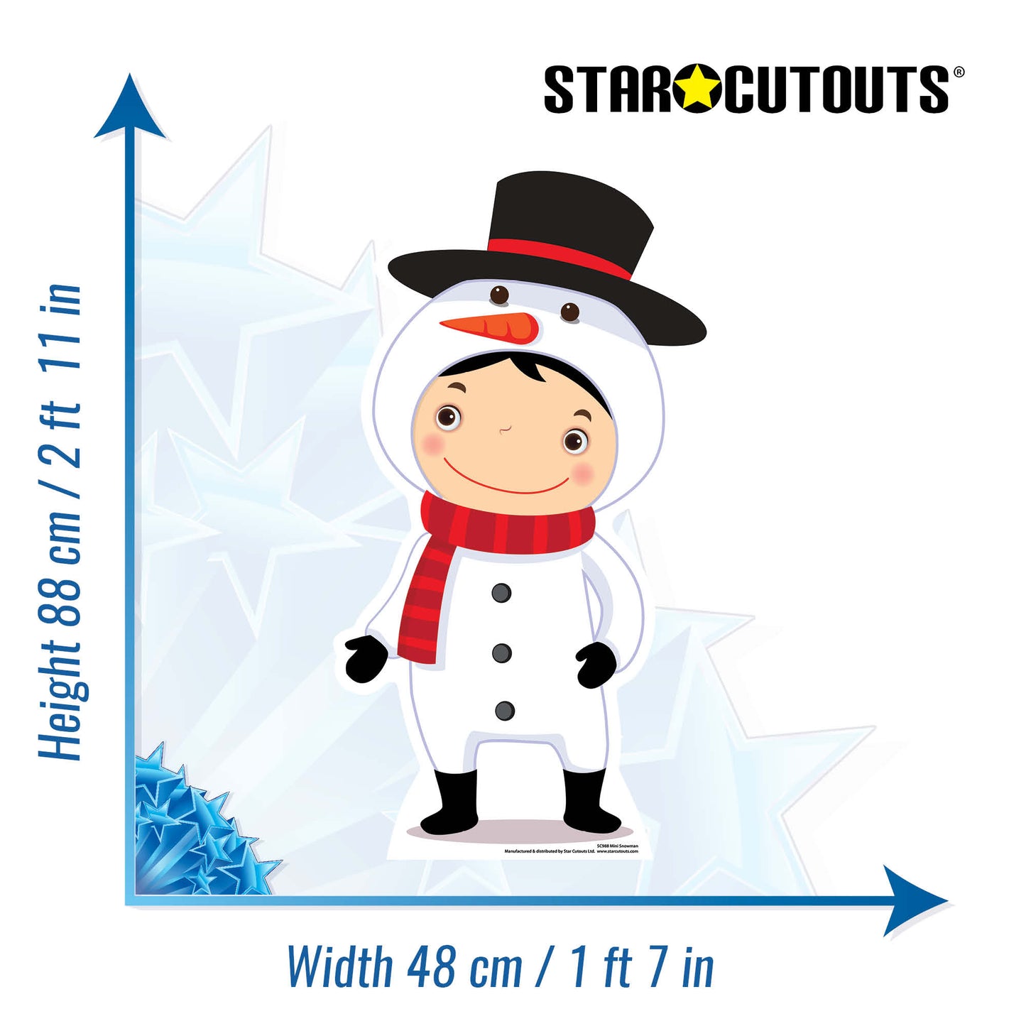 SC988 Mini Snowman Cardboard Cut Out Height 88cm