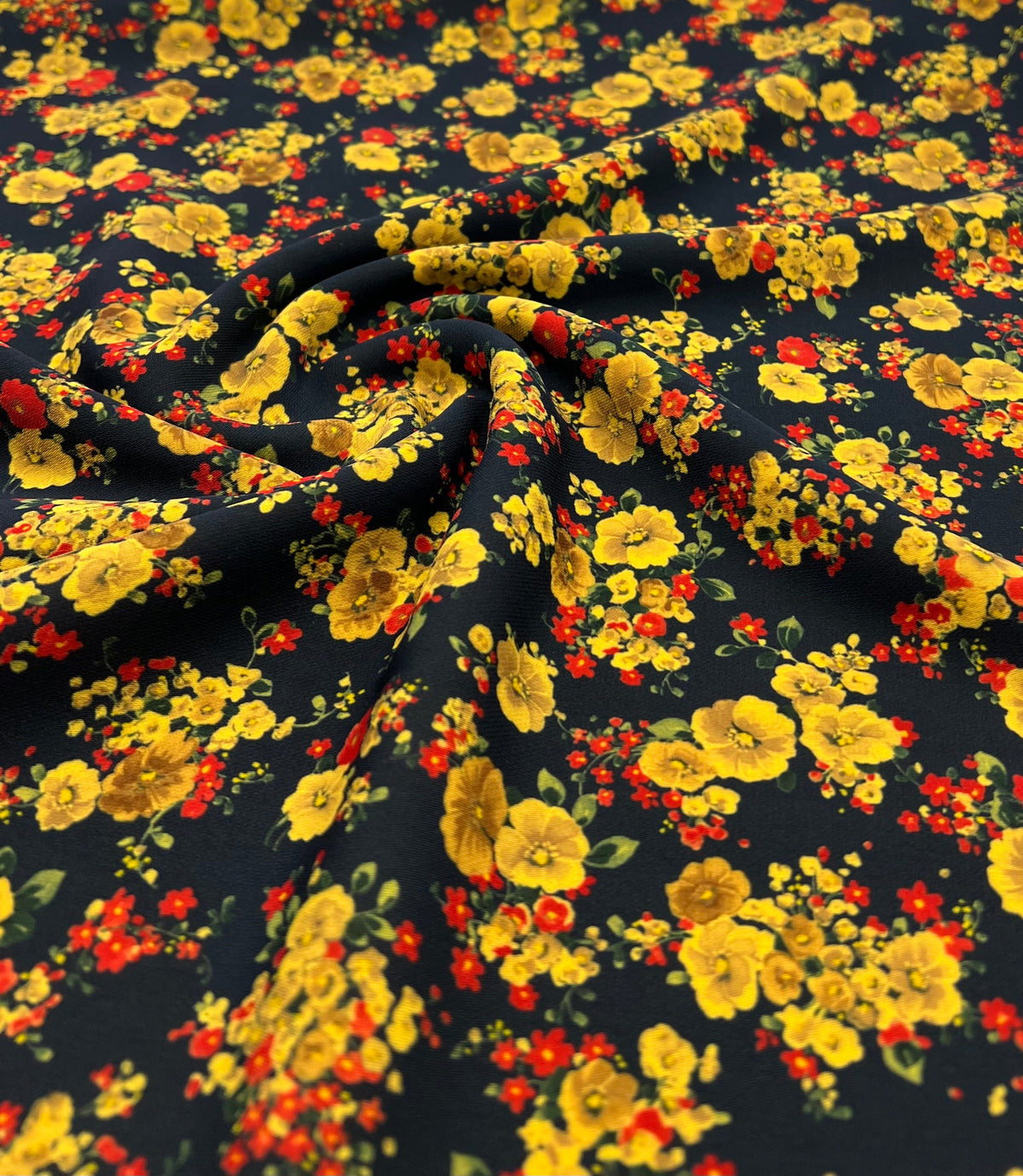 Yellow Ditsy Floral Lightweight Crepe Fabric 155GSM Non Stretch
