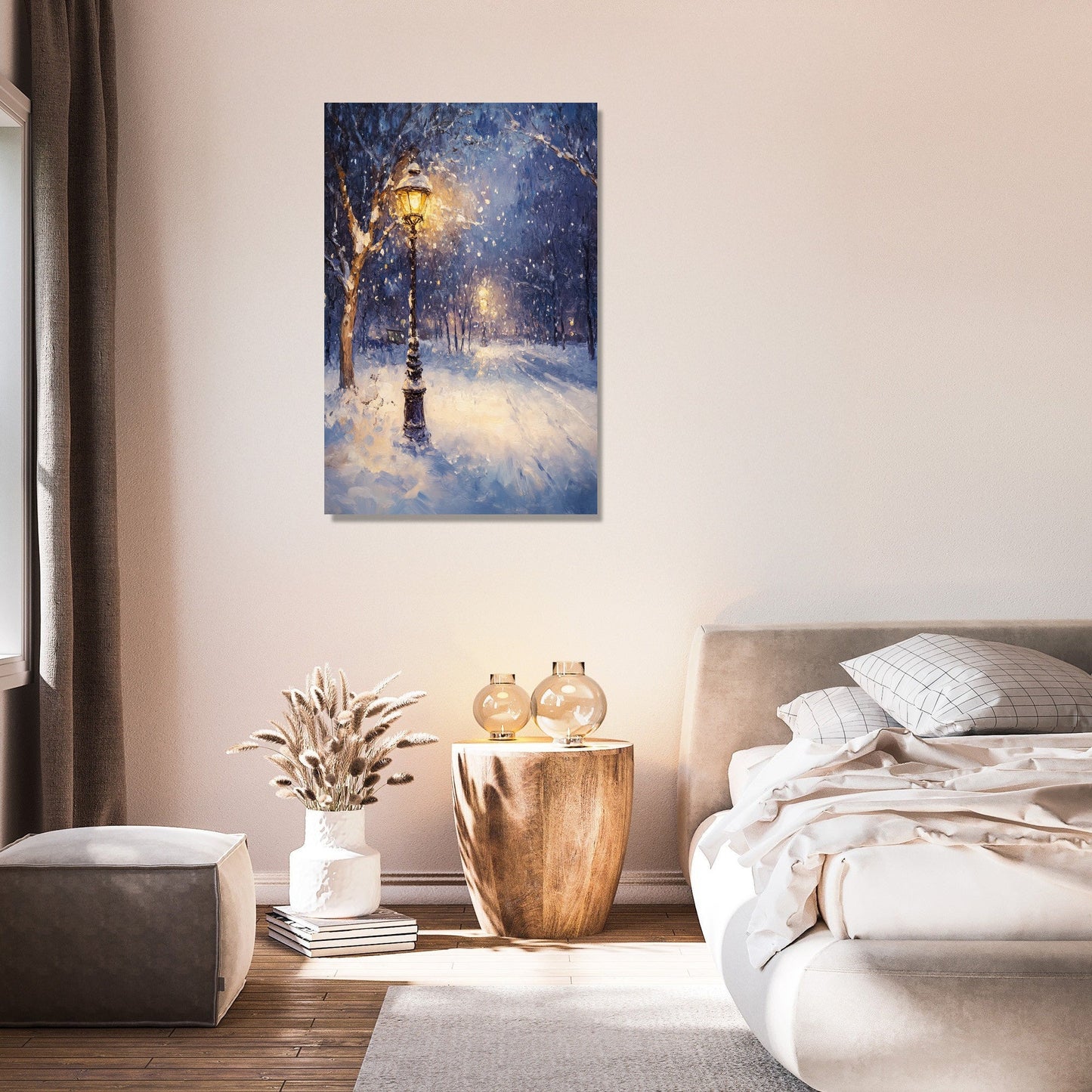 Snowfall Under Lamplight Canvas
