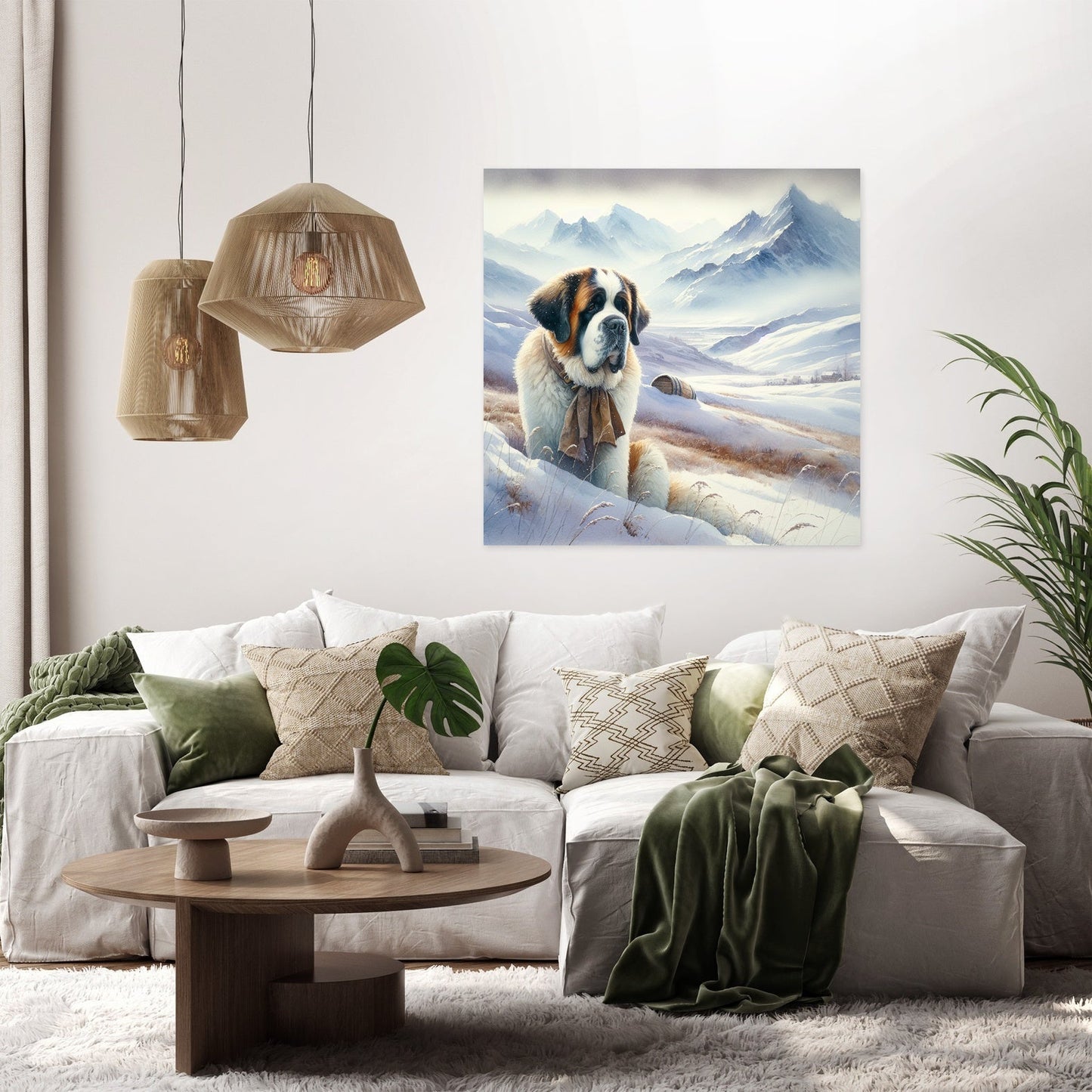 Solitary Saint Bernard Snowscape Canvas