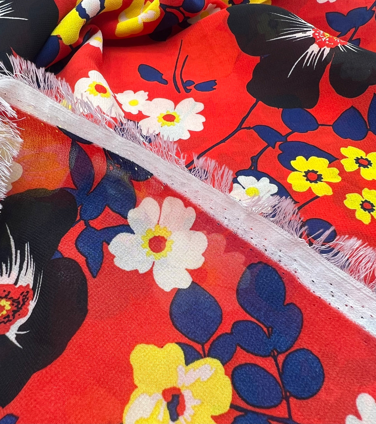 Red Floral Printed Chiffon Dress Fabric