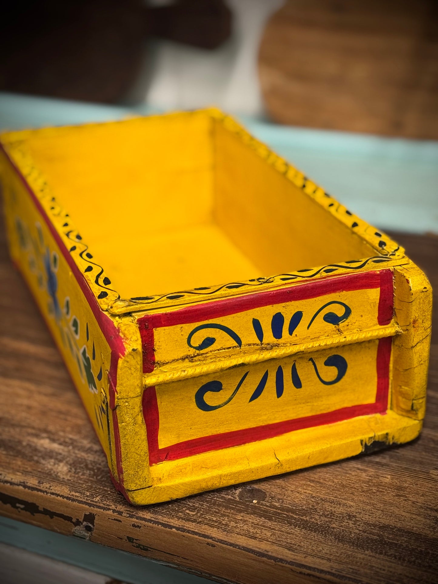 Yellow Wooden Painted Brick Mould / Decorative Herb Planter / Storage Box Tray C