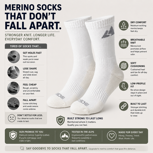 Off White Merino Wool Active Hiking Socks - Unisex