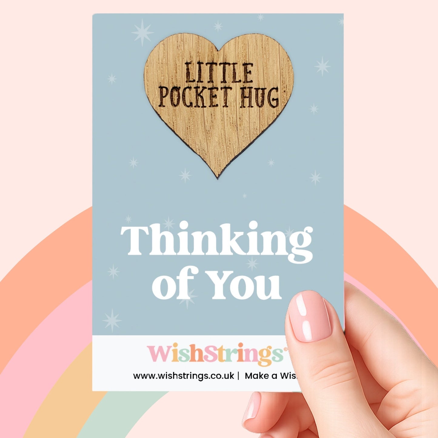 WishStrings Pocket Hug – Thinking of You Wooden Token Gift | Sympathy & Support Keepsake | Comfort Gift for Friends & Loved Ones | Letterbox Gift