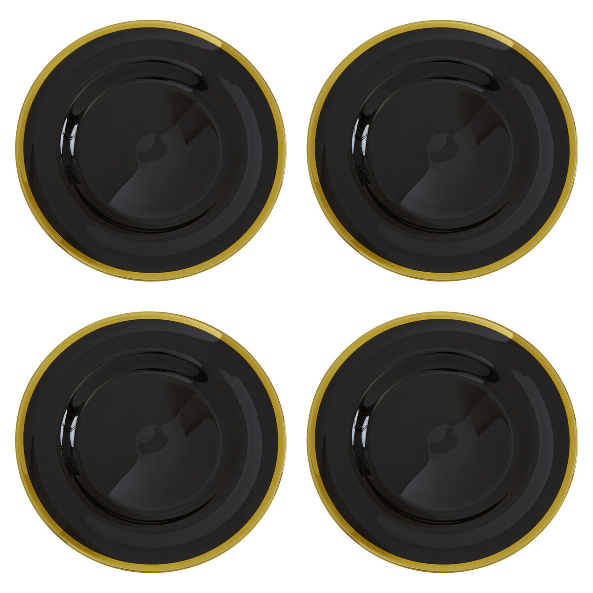 Set of Four Ida 33cm Dia Black Glass Charger Plates