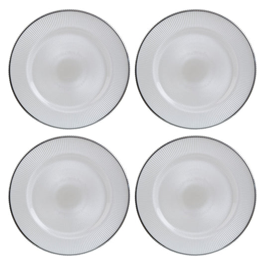 Set of Four Ida 33cm Dia Embossed White Glass Charger Plates