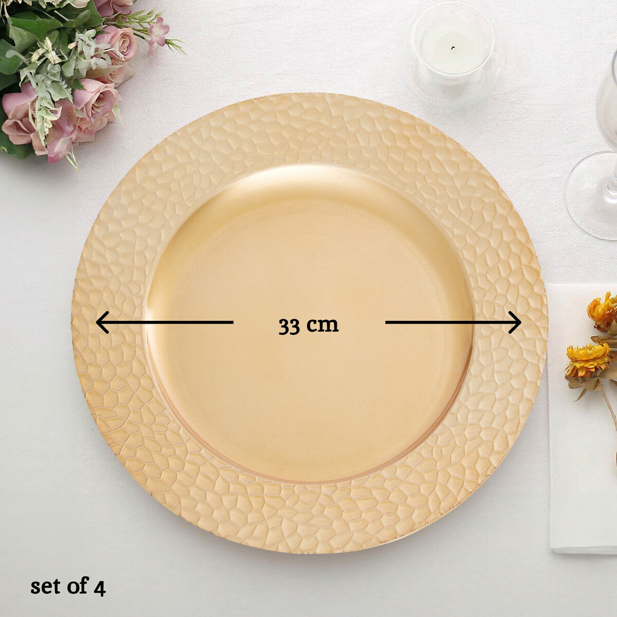 Dia Gold Charger Plate With Hammered Rim