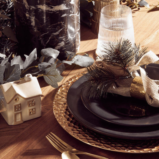 Set of Four 33cm Dia Gold Charger Plates with Hammered Rims