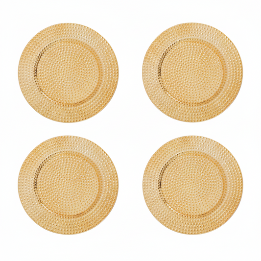 Set of Four 33cm Dia Gold Finish Hammered Charger Plates