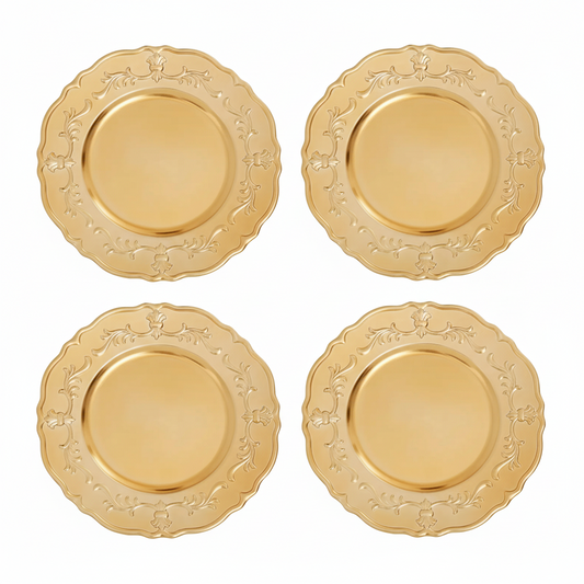 Set of Four 33cm Dia Gold Finish Baroque Charger Plates