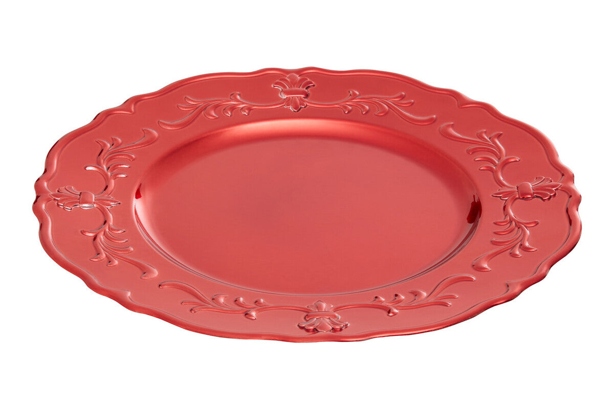 Set of Four 33cm Dia Red Finish Baroque Charger Plates