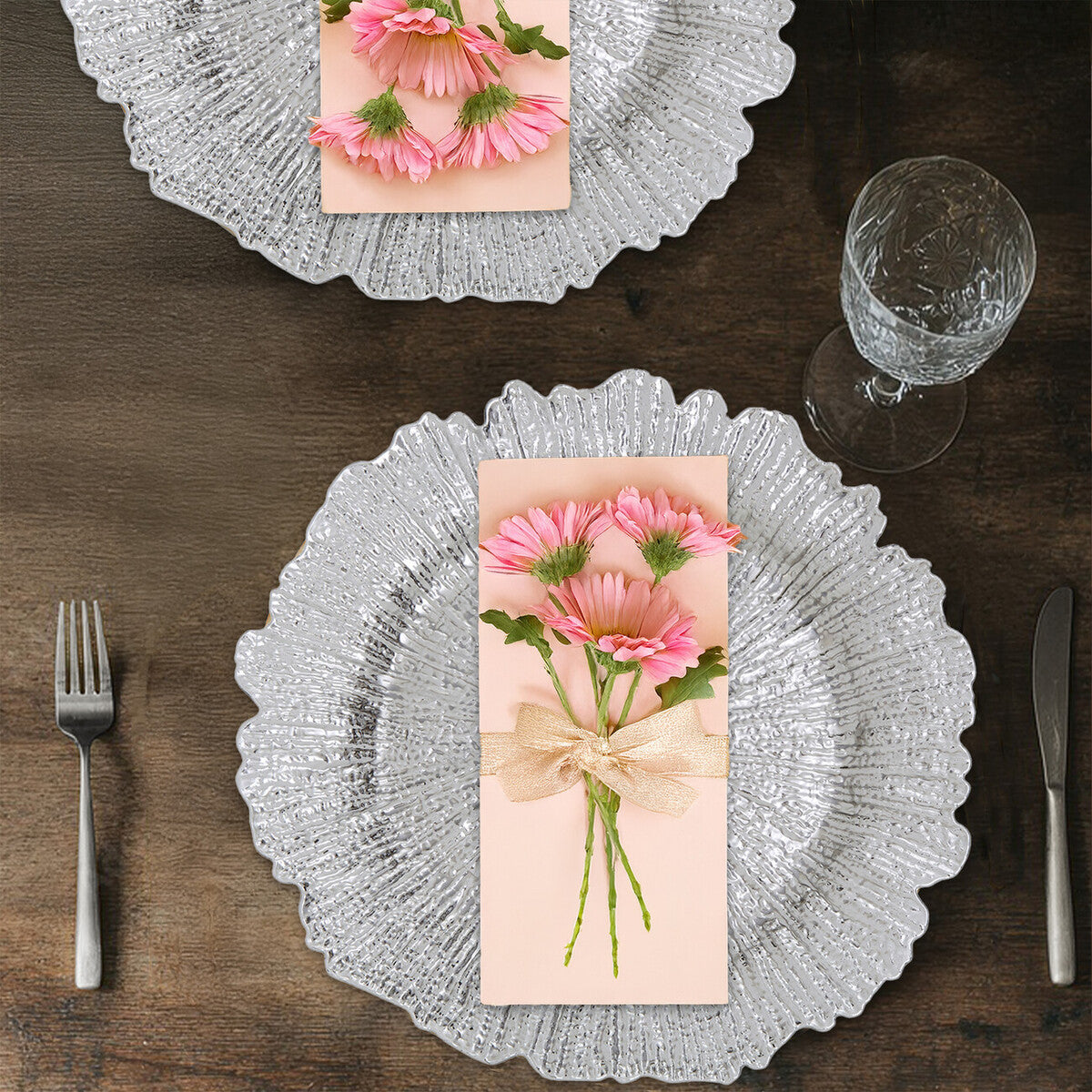 Set of Four 33cm Dia Silver Finish Reef Charger Plates