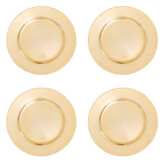 Set of Four 33cm Dia Gold Finish Flat Style Charger Plates